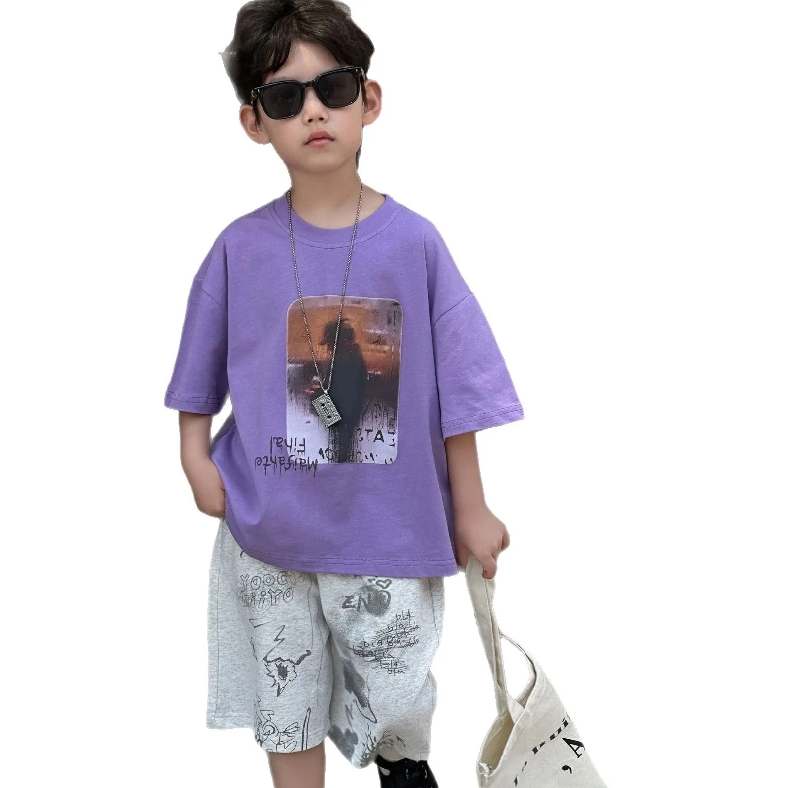 

Boys Pure Cotton T-shirt Summer 2026 Summer New Children's Short-sleeved Loose Casual Top Medium-sleeved Boys' Fashion