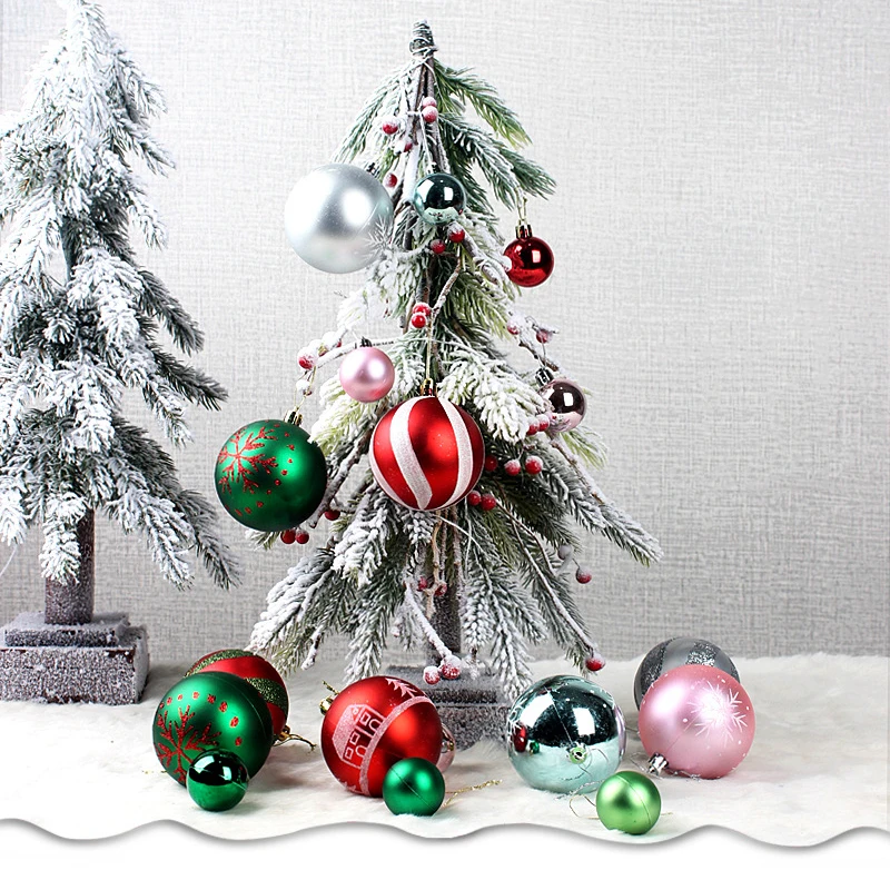 44pcs/box Christmas Ball Ornaments Glitter Red Green Xmas Tree Hanging Bulbs New Year Pendant Home Decor Party Supply