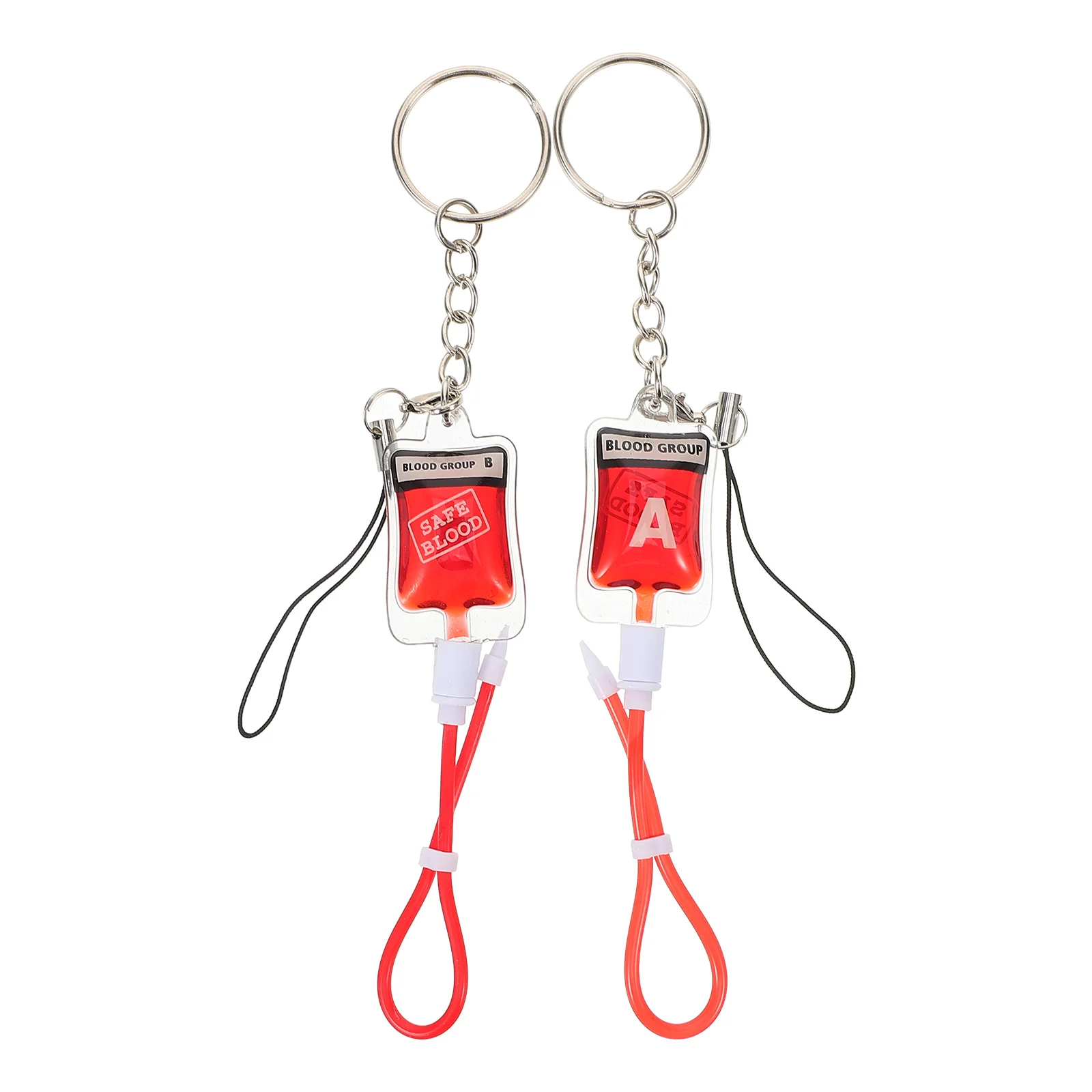 

2pcs Blood Type Keychains Halloween Blood Bags Keychain AB O Shape Plasma Bag Keyring Party Favors Decorative Accessories