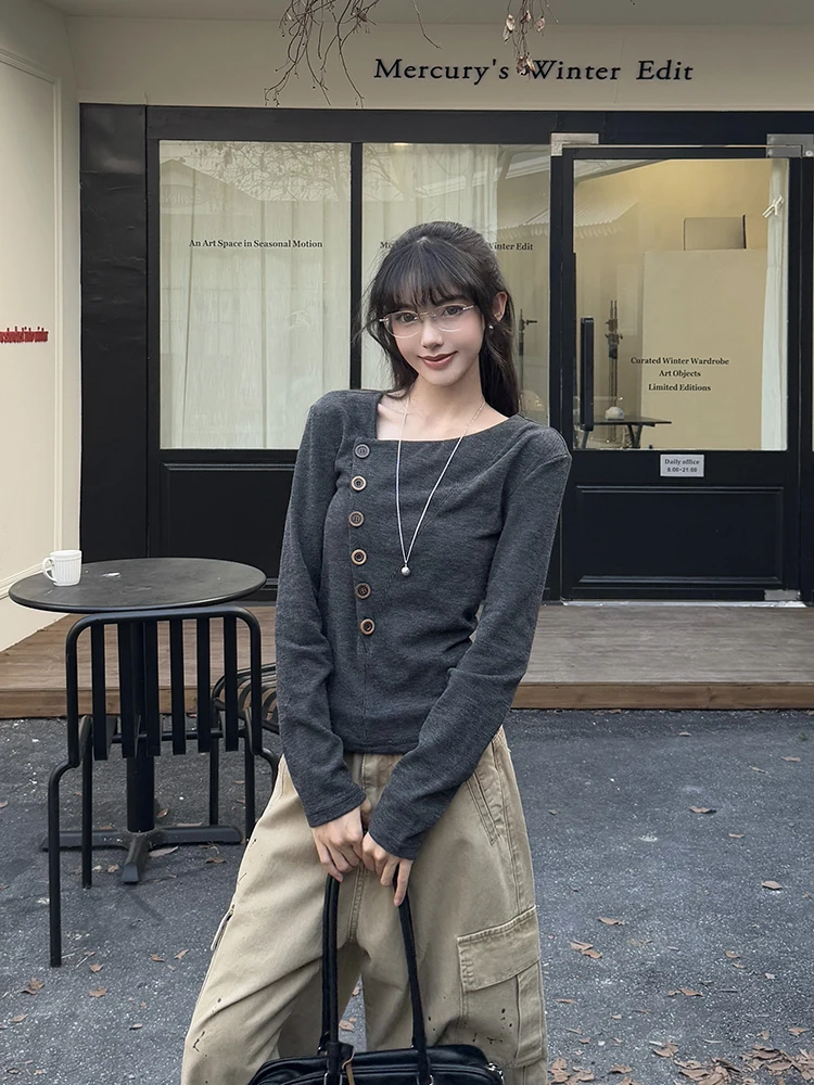 

Женская футболка URKR Premium Fce Lined Thi Long Sve, приталенная, на пуговицах, базовый слой, верхняя одежда, повседневный винтажный стиль