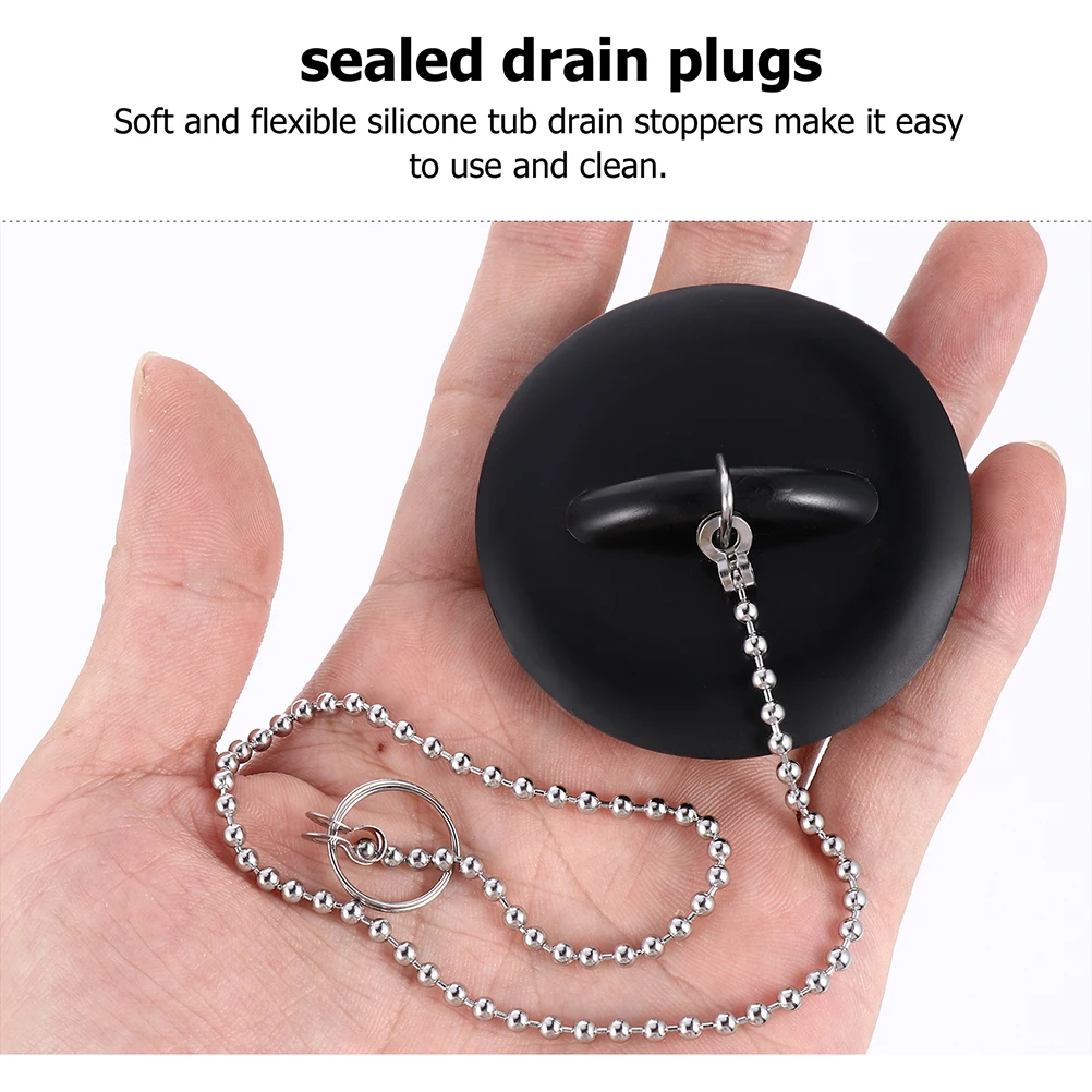 

4 Pcs Silicone Sink Plug Hair Receiver Bathroom Accessories Water Stopper Bathtub Chain Design Easy Replace Old Broken Clean