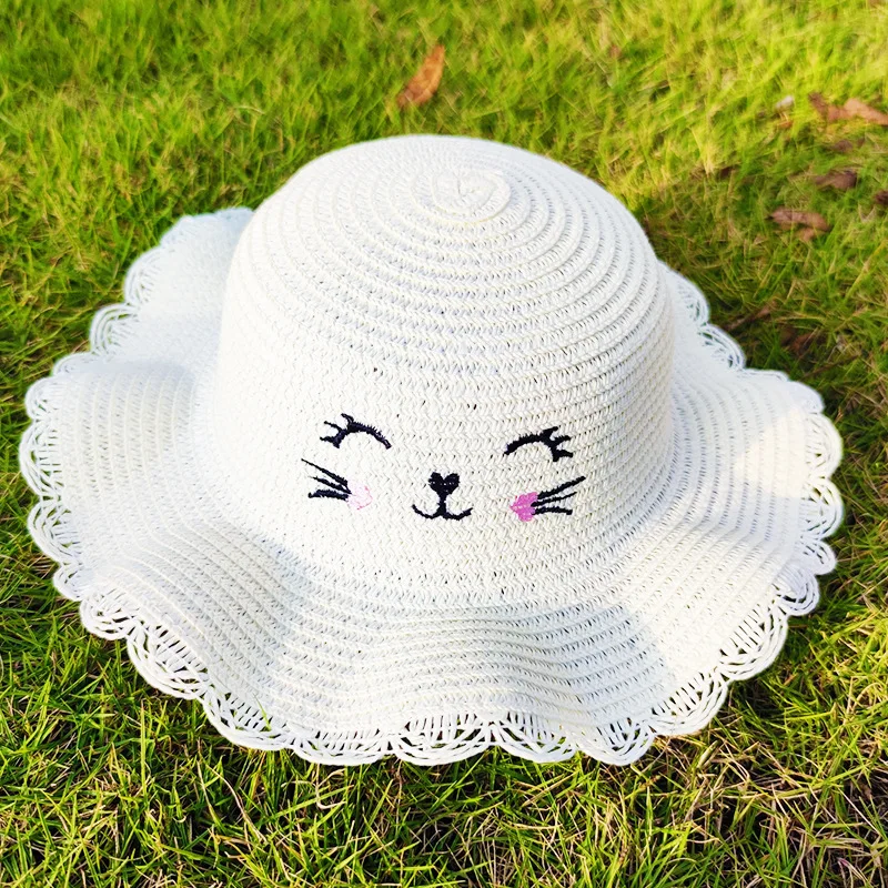 Summer Straw Bag Children\'s Small Shoulder Bags Baby Girls Mini Coin Purses Cute Cat Kids Chest Crossbody Bags Cartoon Straw Hat