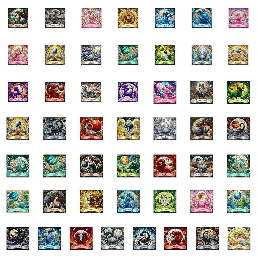 50 adesivi graffiti zodiacali - Decorazioni impermeabili per tazze d'acqua e telefoni, design costellazione fai-da-te (negozio anime mondo)