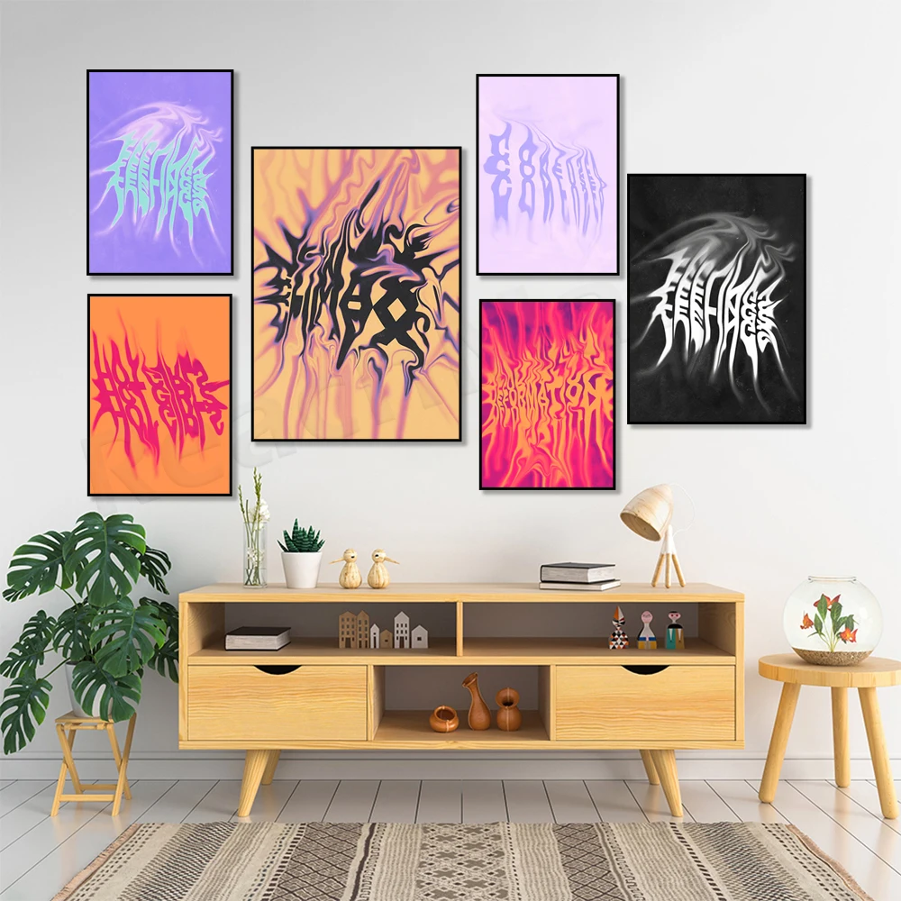 Emotion, climax, create chaos, morph melt, feel black design trendy wall art, typography, colorful art print decoration poster