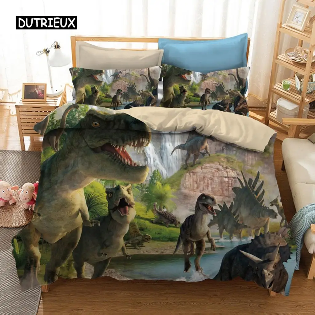 Dinosaur Duvet Cover Set King Size Jurassic World Battle 2/3 Piece Twin Bedding Set Unique Dinosaur Bedding for Kids and Adults