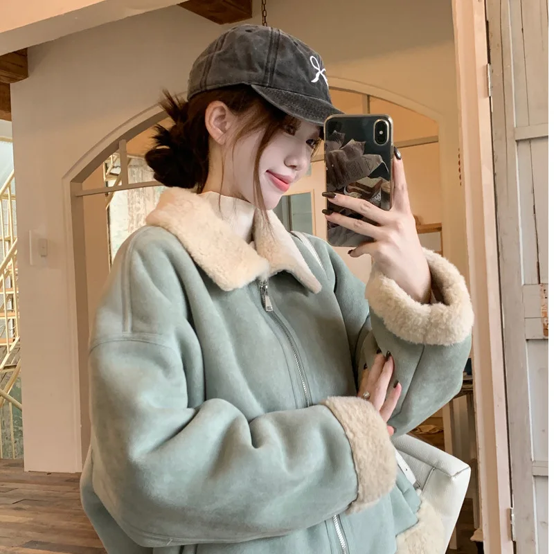

Korean lamb plush fur one-piece coat for women's autumn and winter temperament fragrant style women's top