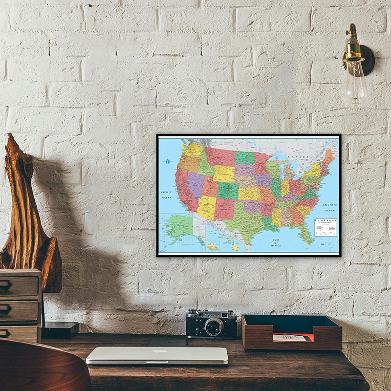 The Administrative Map of United State 90*60cm Art Poster and Prints Non-woven Canvas Painting School Supplies Home Decoration