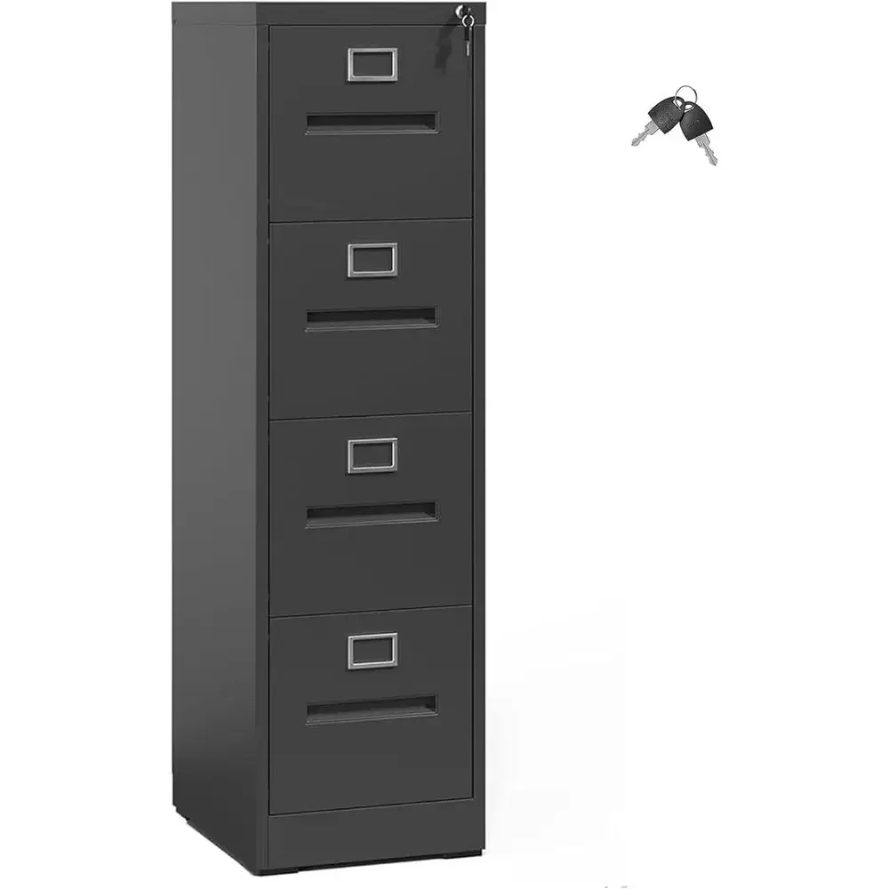 4-Drawer Metal File Cabinet with Lock, Suitable for Home or Office, Holds Legal-Size Files, Assembly Required, Black