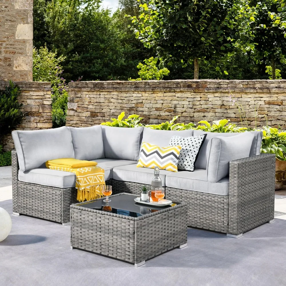 

Outdoor 5 Piece Coversation Set with Coffee Table,Sectional Patio Furniture Set with All-Weather Wicker Sofa, Customized