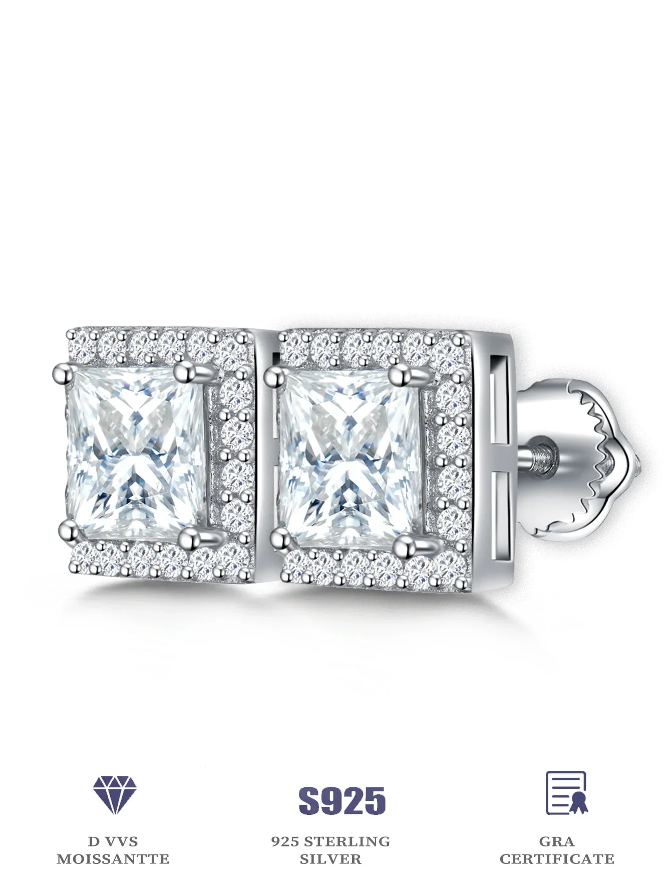 

5mm Square Earrings Moissiante Stud Earring Princess Cut S925 Silver Earring for Women Fashion Jewelry