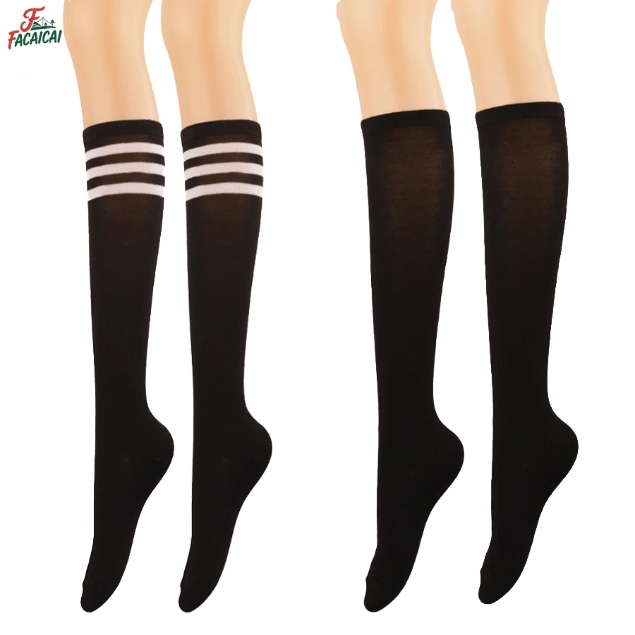 

2 Pairs Womens Knee High Socks-Stripes Tube Athletic Thin Stripes Tube High Stockings Outdoor Sport Thermal Boot Long Socks