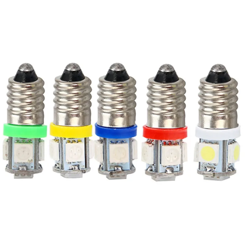 50pcs 3V 4.5V 9V E10 LED Car Screw Lamp Auto Warning Signal Indicator Light Bulbs 5050 5SMD Warm White Blue Red Green Yellow