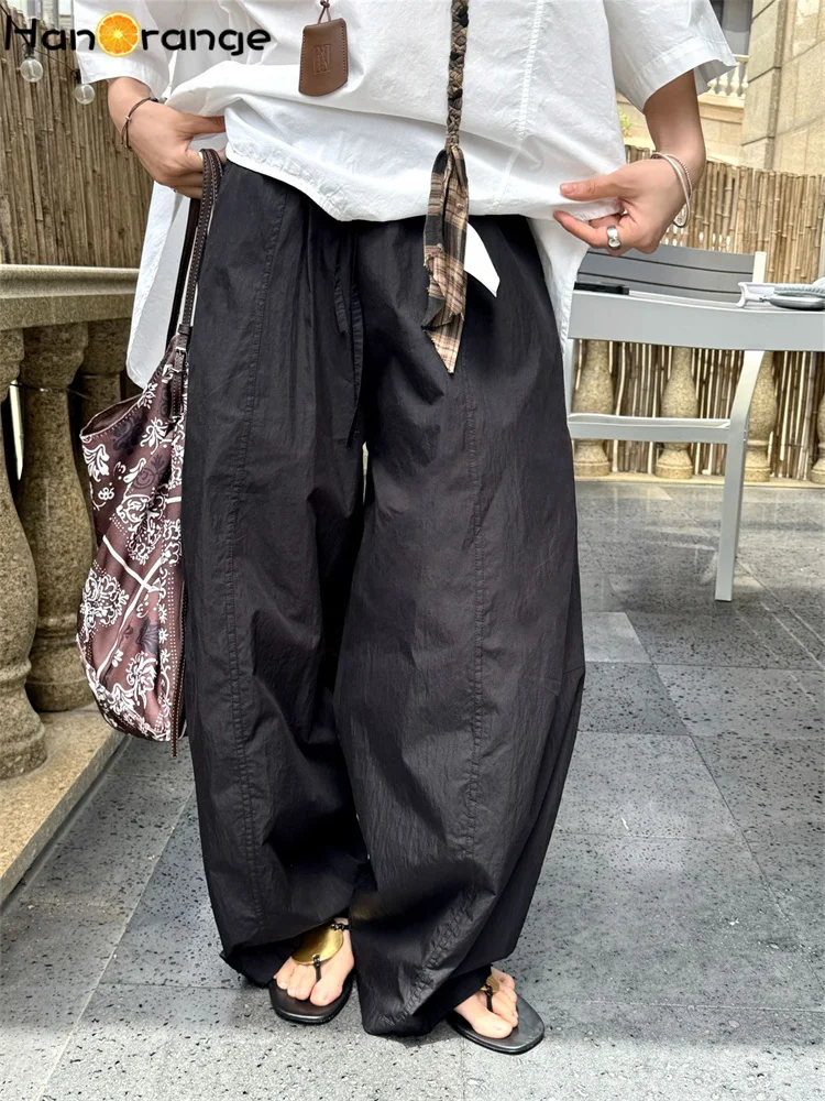 

HanOrange 2025 Summer Lazy High Waist Wide Leg Pants Women Loose Silhouette Trousers White/Black/Pink/Haze Blue