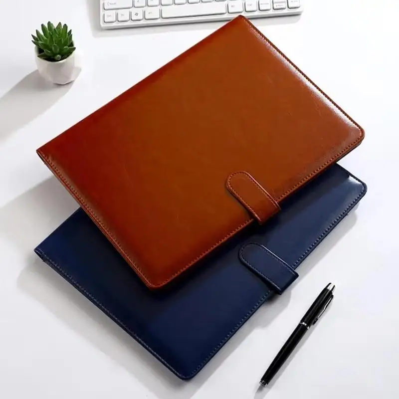 A4 PU Leather Business Folder Textured Multi-Functional with Clip Pen Holder Portable for Business Travel Document Storage