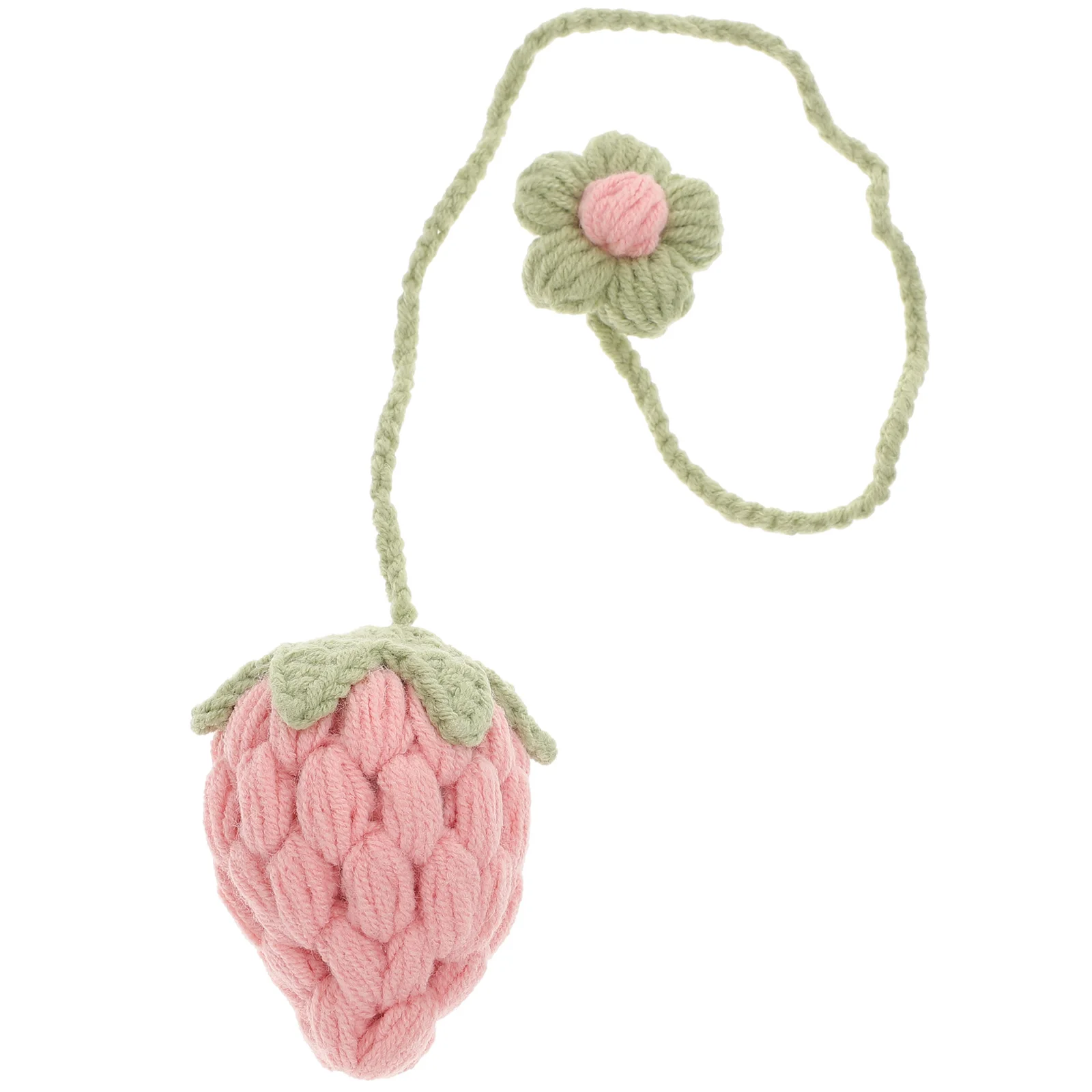 

Handmade Crochet Car Decor Pink Cotton Yarn Rearview Mirror Pendant Stylish Hanging Accessories Creative Ornament Car Interior