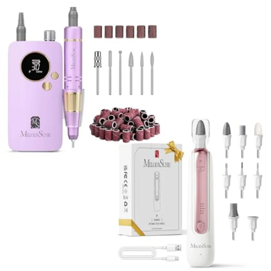 

Portable Nail Drill 30000 RPM with 8-in-1 Manicure Pedicure Kit for Home Use Lightweight Aluminum Body Black and Si