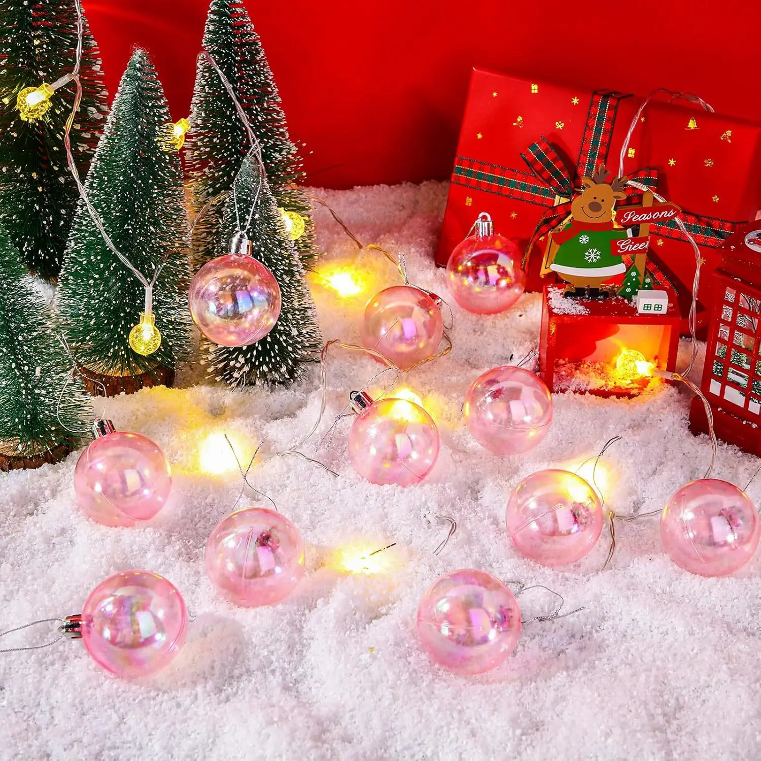 Pink Clear Christmas Balls Christmas Tree Ornaments Ball Xmas Hanging Tree Pendants Home Party Decor New Year Gift Noel Navidad