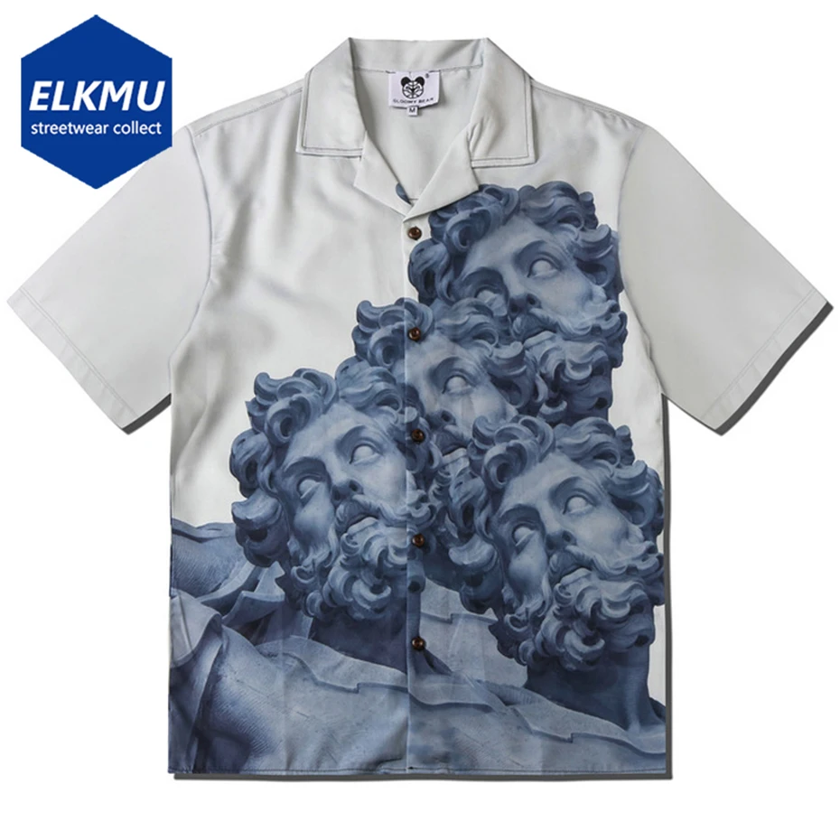 

Vintage Shirts Men Summer Casual Loose Short Sleeve Button Up Blouse Statue Graphic Streetwear Harajuku Hip Hop Oversized Shirts