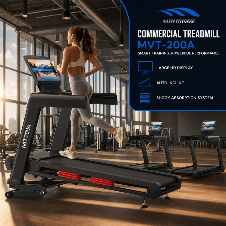 MBH FITNESS Commercial Electric Manual Foldable Treadmill with LED Screen Cardio