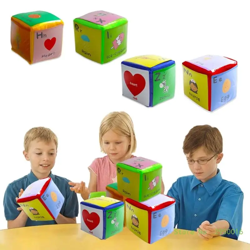 4Pcs Playing Game Dices with Flash Cards, Pocket Cube for Teaching Kid Early Learning Foam Cube Soft Stacking Block Toy