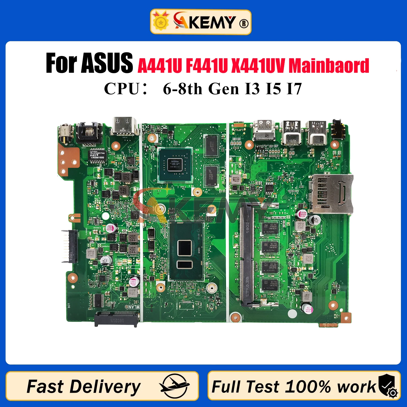 Placa-mãe para laptop X441UV, placa principal para ASUS X441U A441U F441U X441UB X441UVK X441UAK X441UAR X441URK X441UBR com CPU I3 I5 I7