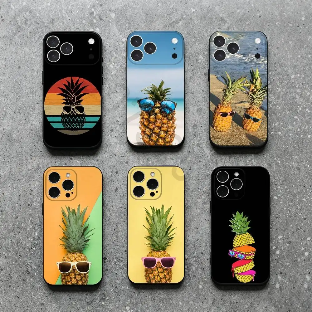 

Summer pineapple Phone Case For iPhone 17,16,15,14,13,12,11,Plus,Pro Max,XS,X,XR,SE,Mini,Soft Silicone Black Cover