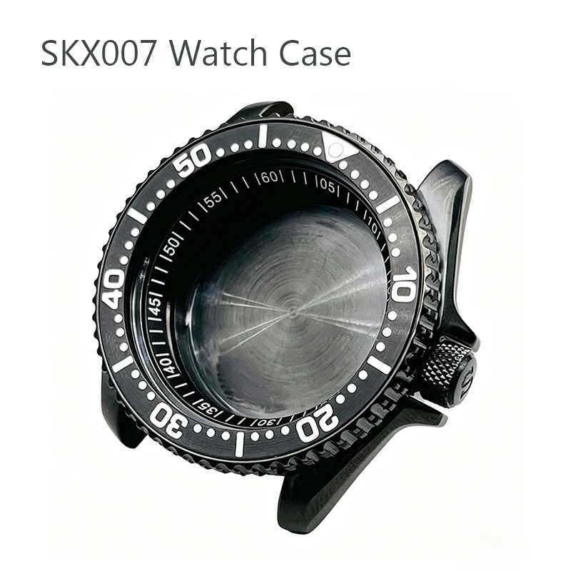 

Black Skx007 Watch Case Double Gear Bezel Crown at 3 Oclock Fits Seiko SKX007 SKX009 SRPD NH35 NH36 Movement Mod Case