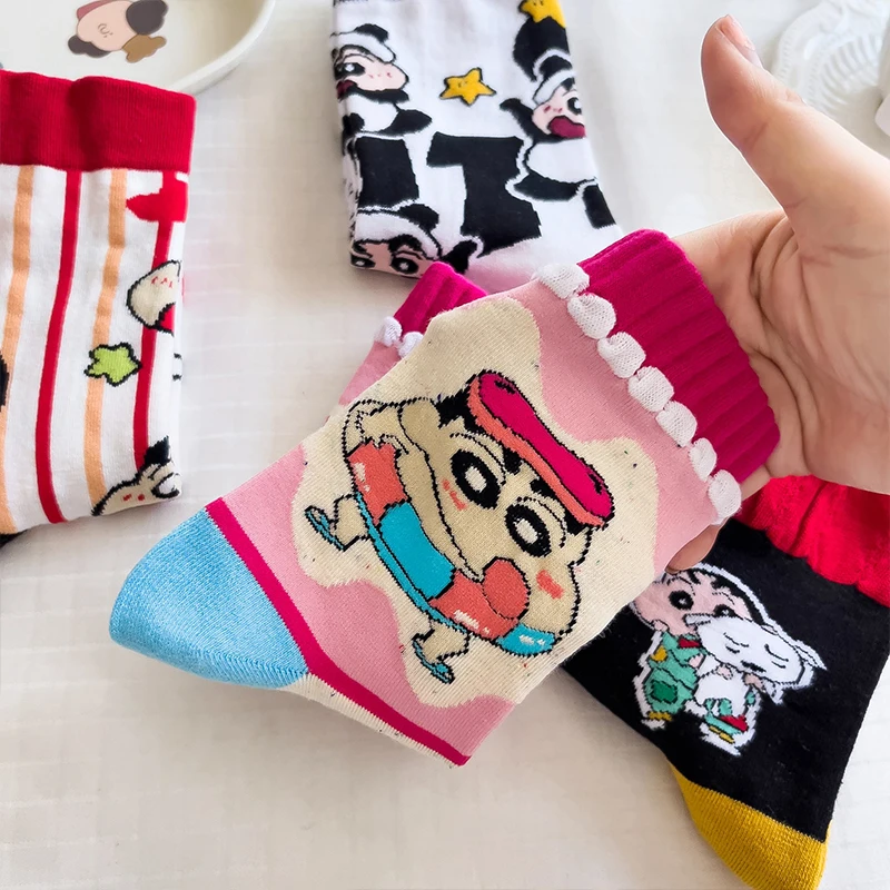 Kawaii Crayon Shin Chan Socks Cartoon Cute Student Anime Comfortable Keep Warm Protecting Feet Cotton Material Toys Girls