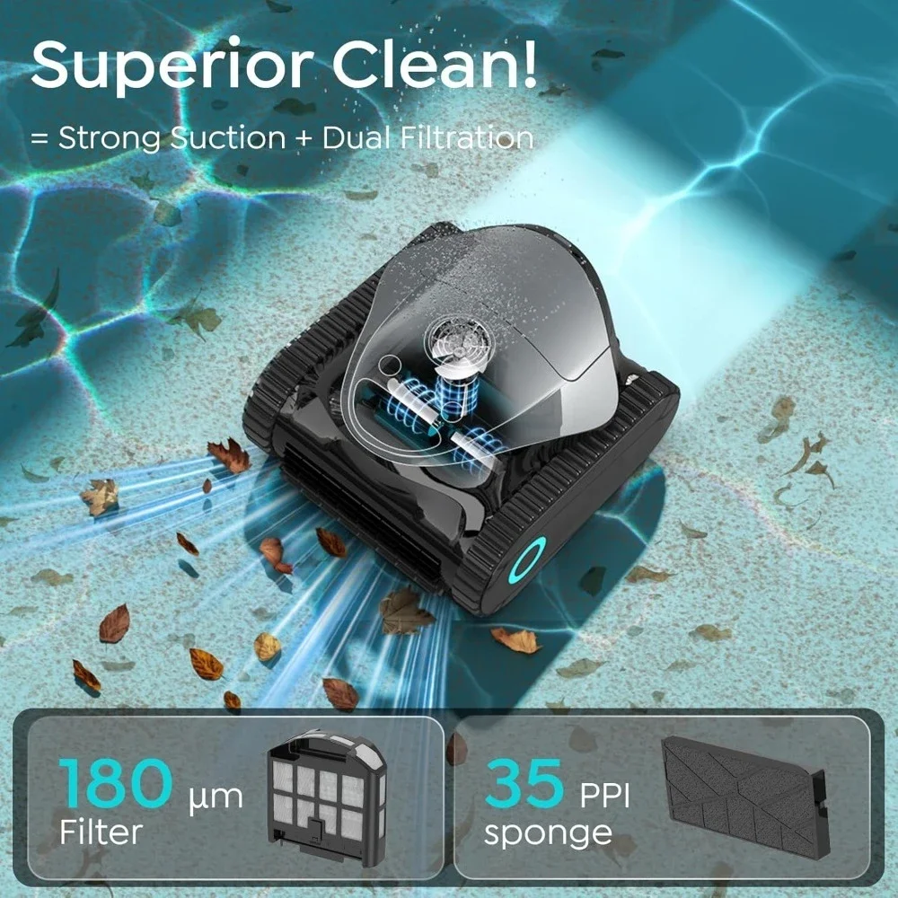 

US Shipping Robotic Pool Cleaner 180 Mins Ultra Strong Suction Wall Waterline Cleaning for Inground Pools Dual Filtration