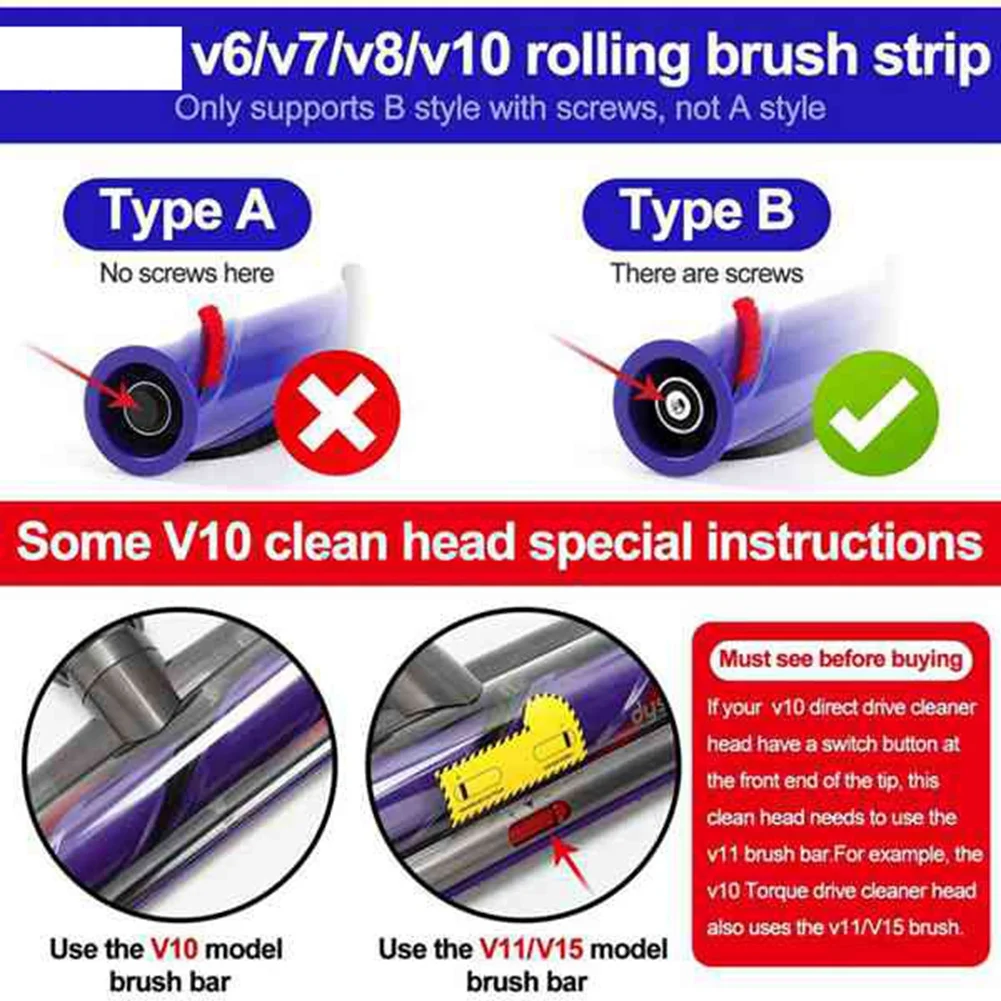 6Pcs Soft Plush Strips for Dyson V6 V7 V8 V10 Vacuum Cleaner Rolling Brush Strips Vacuum Cleaner Soft Roller Head