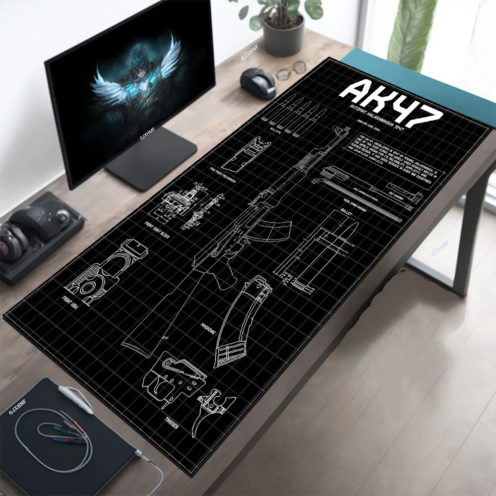 Kawaii Black Mouse Pad White Mousepad 900x400/80x30 Gamer Keyboard Deskmat Stitched Edges Nonslip Rubber Base Speed and Control