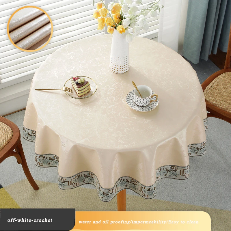 New Chinese style atmosphere tablecloth, waterproof, oil-proof, anti-scald, no-wash dining tablecloth, hotel restaurant round ta