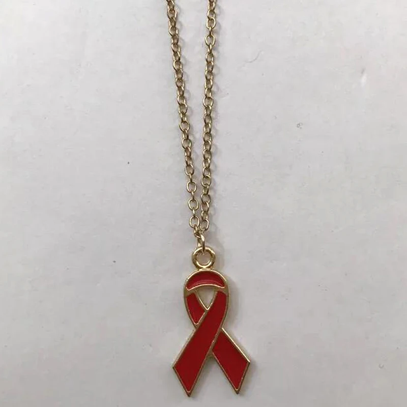 Gold Color Enamel Breast Cancer Awareness Necklace Women\'s Fashion Costume Jewelry Choker Chain Pendant Boutique Accessory