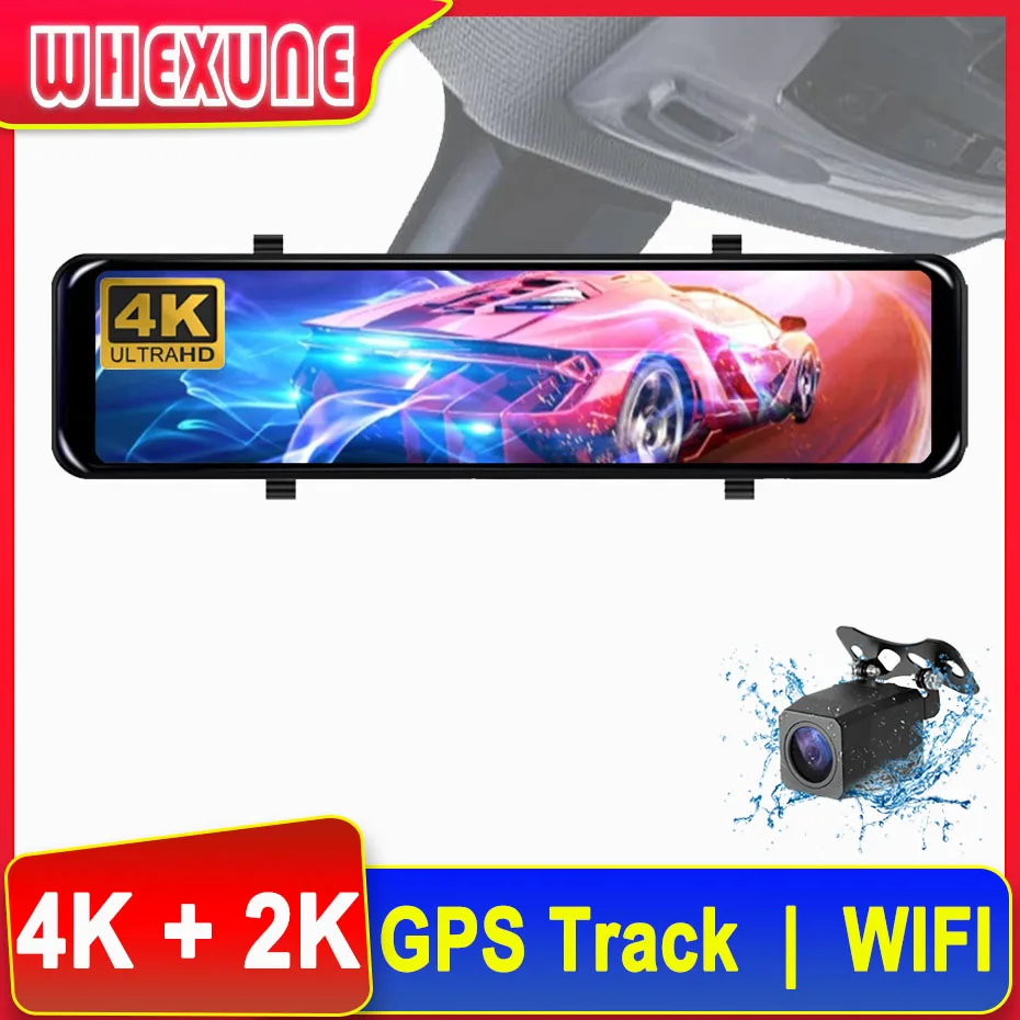 

WIFI 4K+2K 12 Inch Rear View Mirror Dash Cam Camera 3840*2160P Car Dvr GPS Tracker Video Recording Super Night Vision Dual Lens