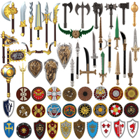 MOC Medieval Building Blocks Bicolor Weapon Accessory Knight Soldier Sword Axe Lion Kingdom Shield Clan Insignia Bricks Kid Toys