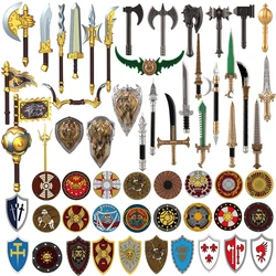 MOC Medieval Building Blocks Bicolor Waffen Accessory Knight Soldier Sword Axe Lion Kingdom Shield Clan Insignia Bricks Kid Toys