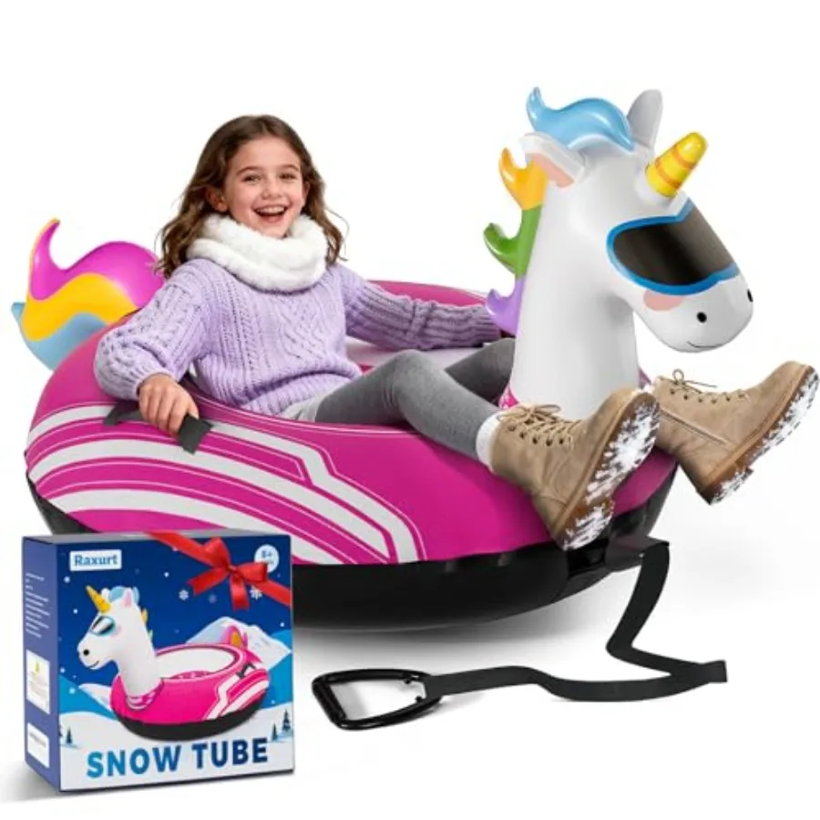 

Unicorn Inflatable Snow Tube Sled, 48'' Heavy Duty Snow Tubes for Sledding with Premium Canvas Cover for Kids Adults, Snow Sleds