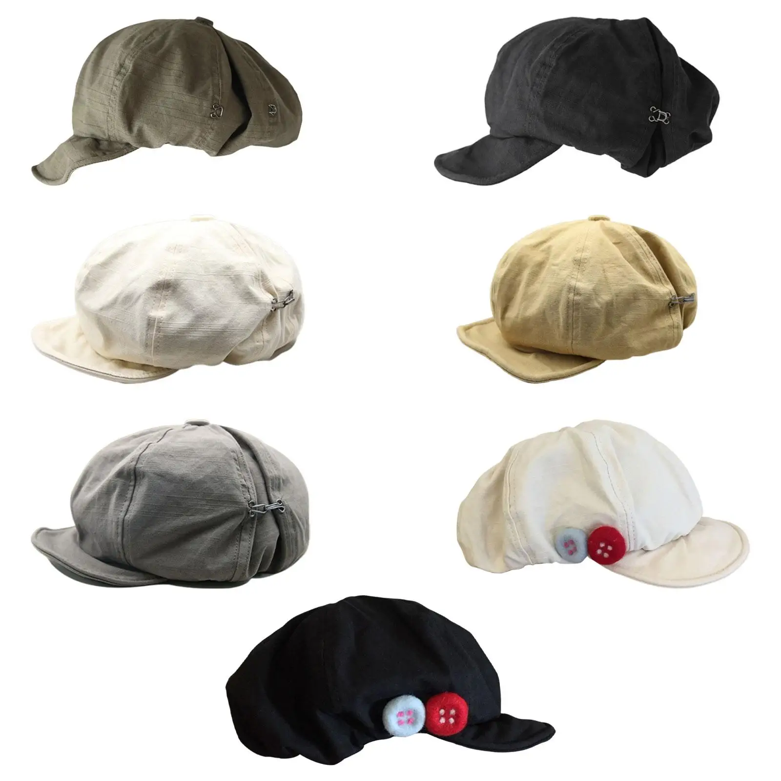 إكسسوارات قبعة بيريه بتصميم عتيق للرسام للسيدات مع زر جانبي متعدد الوظائف مع نسيج قطني بحافة 6.5 سم قابل للتمدد