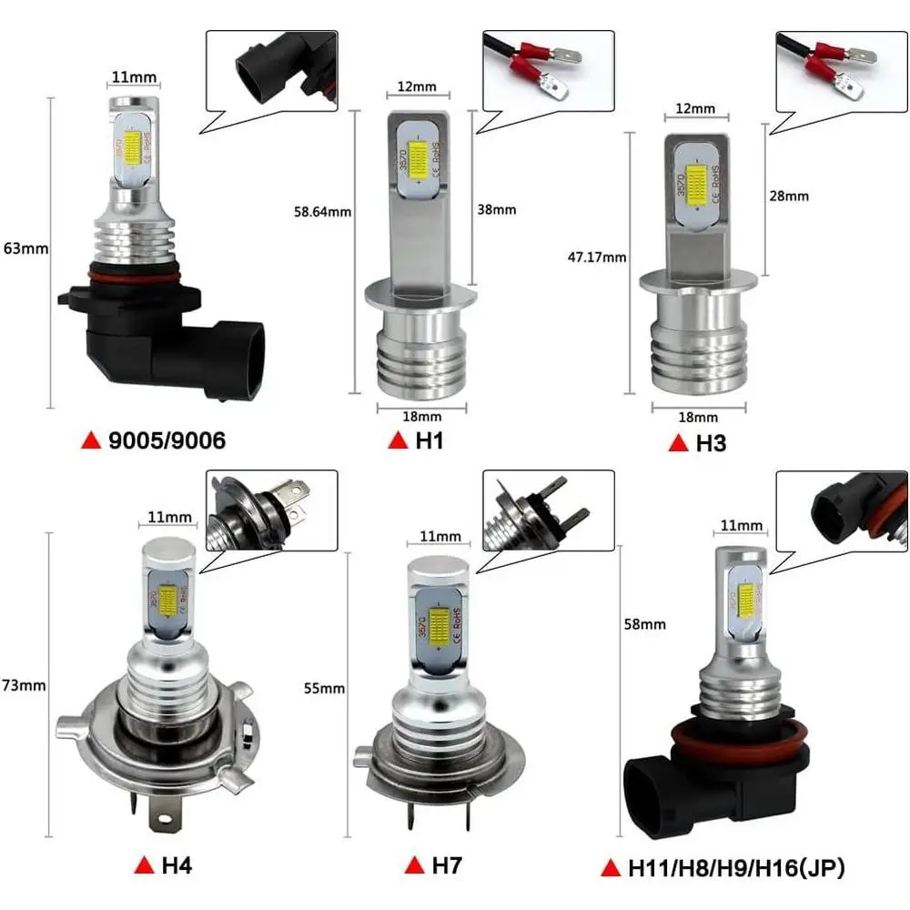 

LED Bulbs 6000K White Light H8/H9/H11 2504/PSX24W 9005/HB3 9006/HB4 Super Bright White 6000K Universal For Car