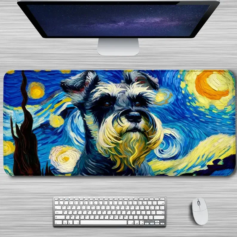 XXL Dog Mouse Mat Van Gogh Art Inspired Large Desk Pad Artistic Desk Mats Large Mousepad for Home Office Keyboard Non-Slip Rug