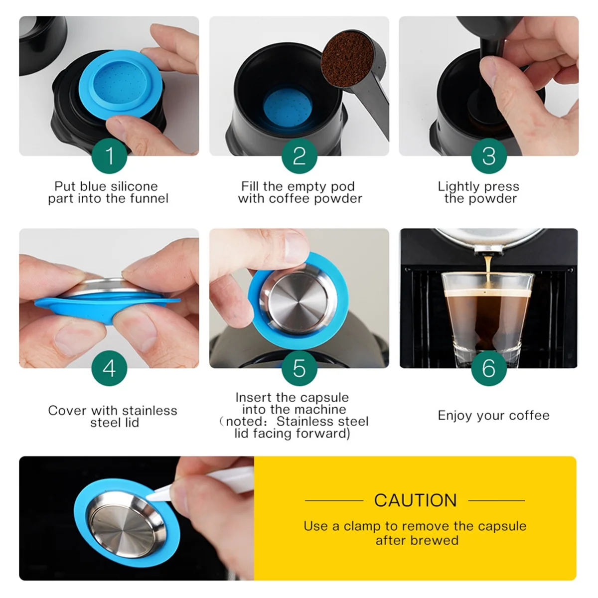 2PCS for Nespresso Zenius Coffee Filter Reusable Coffee Capsule Lid Espresso Coffee Crema Maker Barista with Brush+Spoon