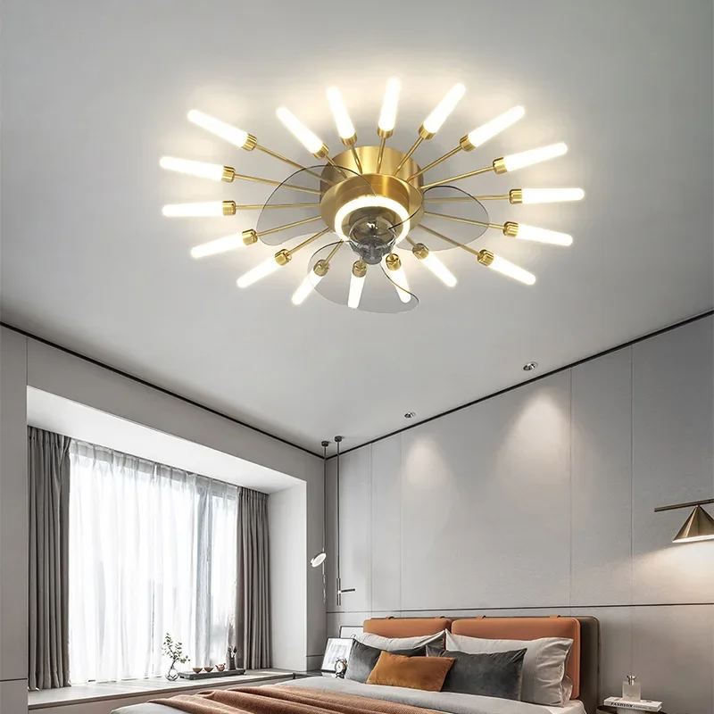 Imagem -03 - Modern Nordic Electric Fan Chandelier Luzes Led Fogos de Artifício Girar Teto Luxo Sala Decor Quarto