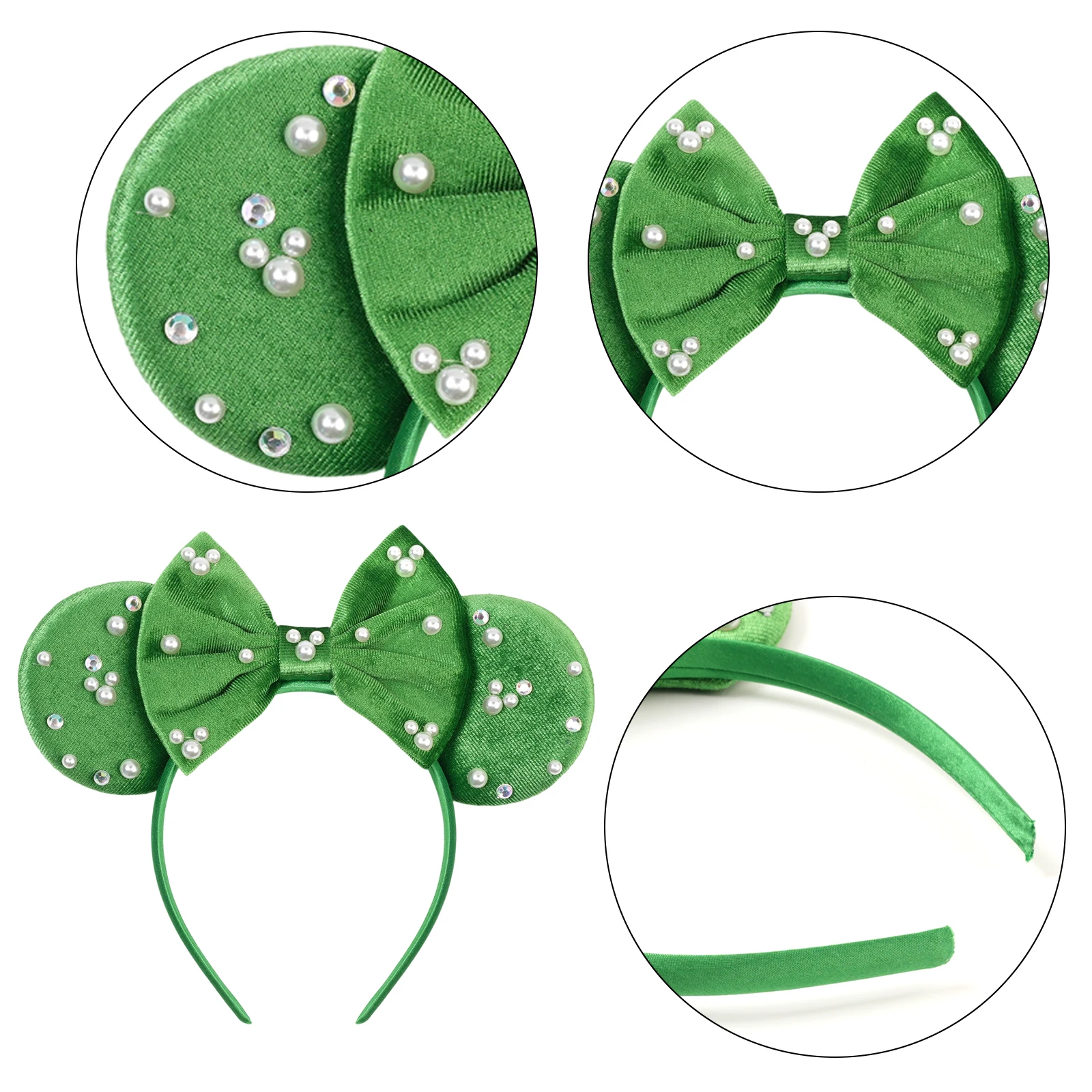 Neues Vollperlen-Mausohren-Stirnband 5" Schleife Perlen-Haarband Haaraccessoires Glitzer Party Prinzessin Dekoration Cosplay Kostüm Damen – Detail 6