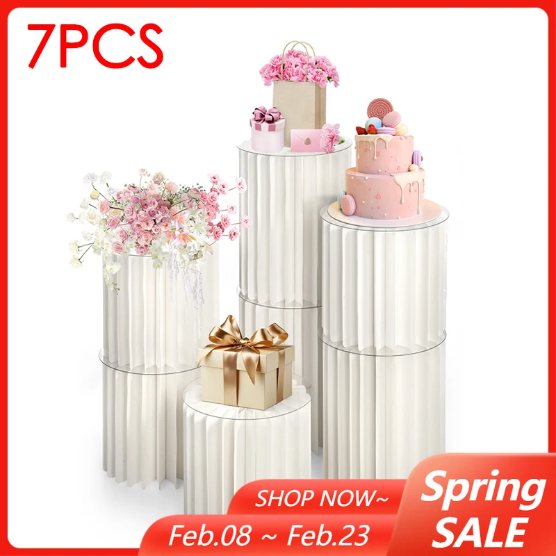 

Folding Paper Cylindrical Cake Stand for Banquet Birthday Party Dessert Cake Display Holder Wedding Backdrop Props Ramadan Decor