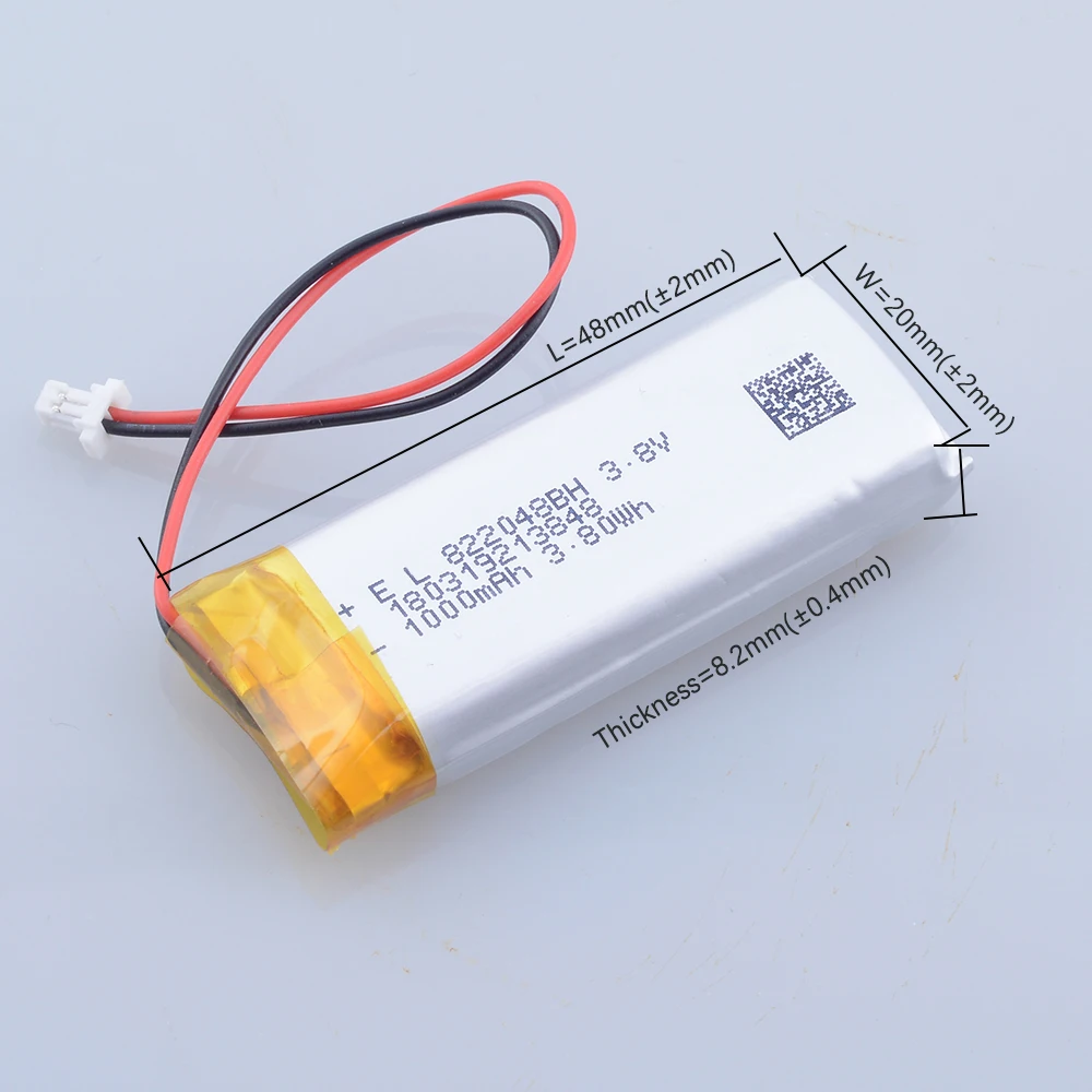 JST1.0 2P 3.8V 1000mAh Lipo Polymer lithium rechargeable battery 822048 For Valve Index Controller GPS PSP recorder headset