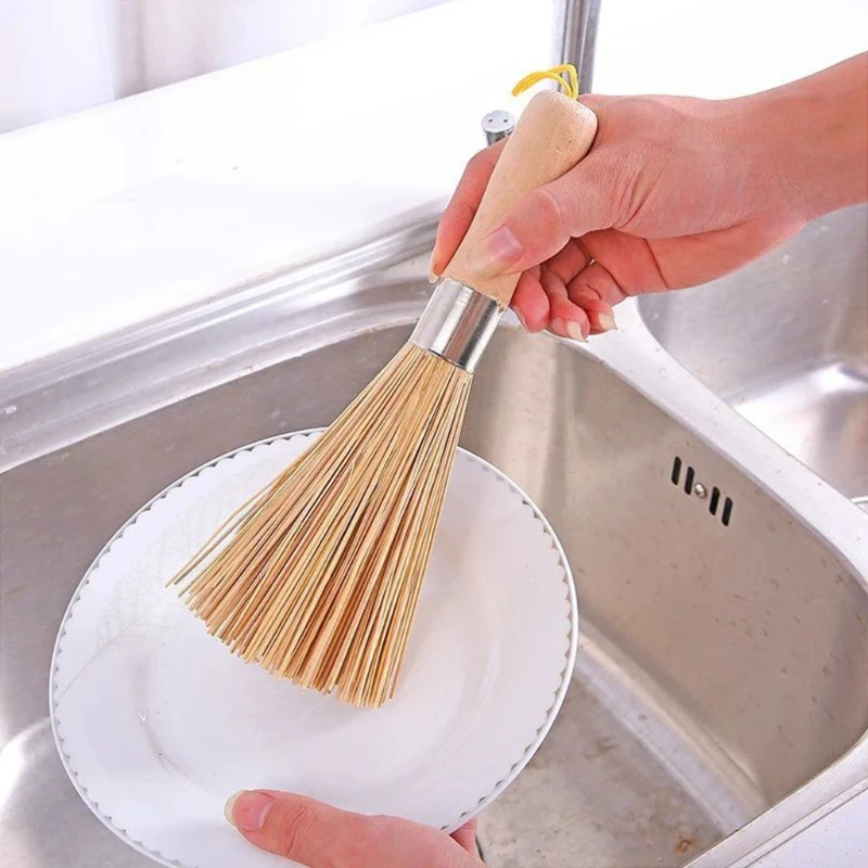 Bamboo Pot Brush Long Handle Wok Cleaning Brush Dish Brush Kitchen Tool for Home Restaurant