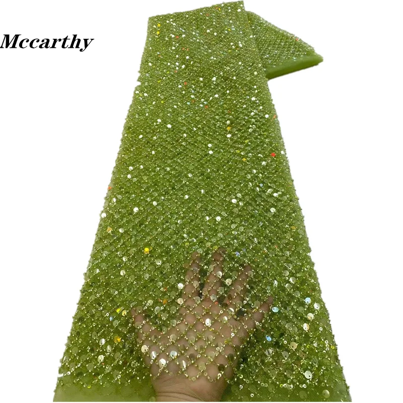 

Mccarthy Green African Handmade Beads Laces Fabrics Luxury Nigerian Sequins Mesh Lace Fabric For Party Dress XZ2755WS