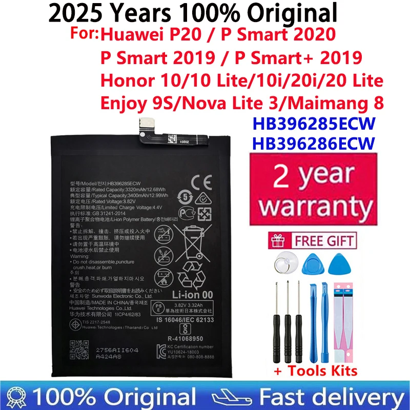 100% Original 3400mAh HB396285ECW Phone Battery For Huawei P20 Honor 10 Honor 10 Lite P Smart 2019 / Honor 10i 20i Batteries