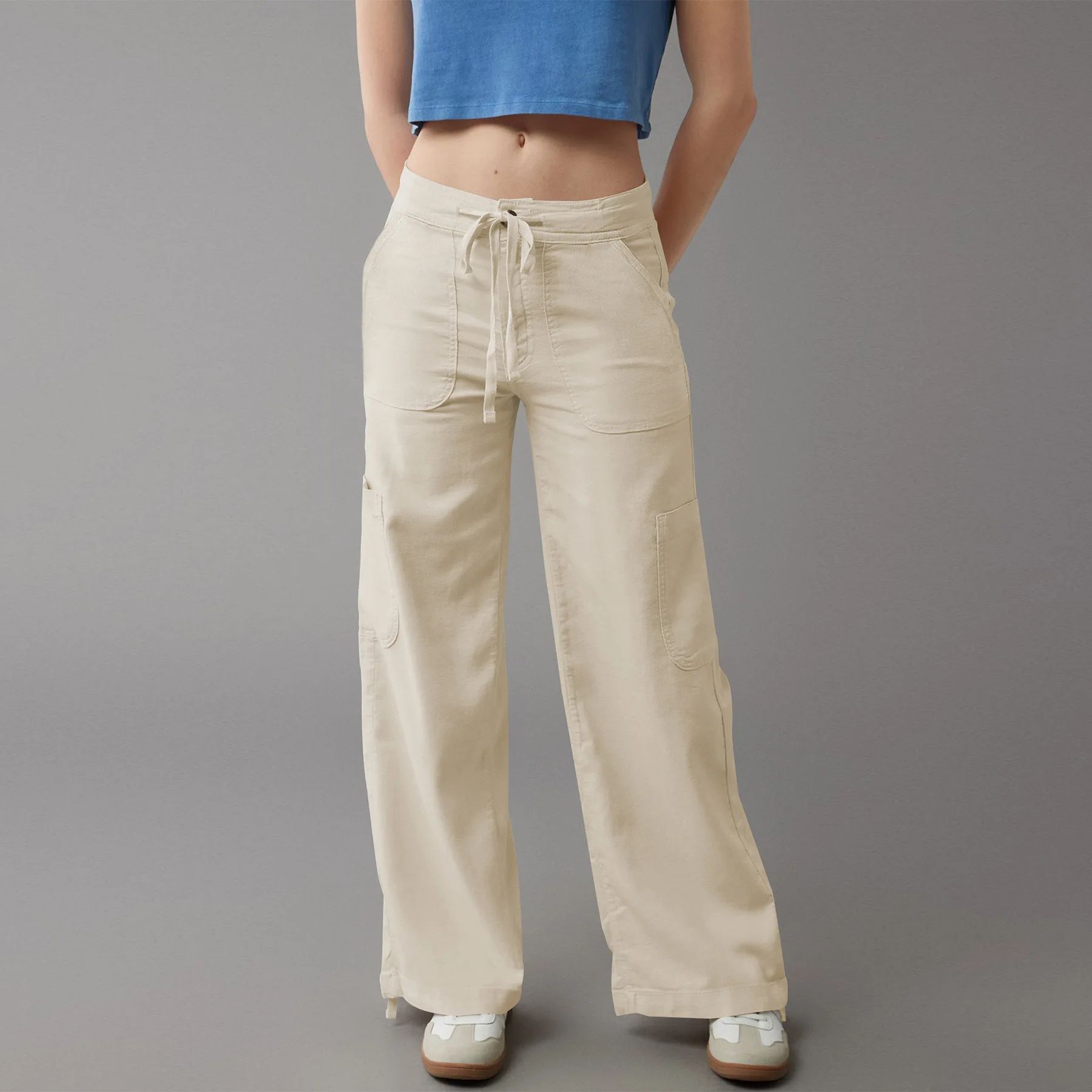 2024 Tooling Pants Solid Color Straight Pants American Retro Drawstring Trousers Three-dimensional Bag Leather Pants