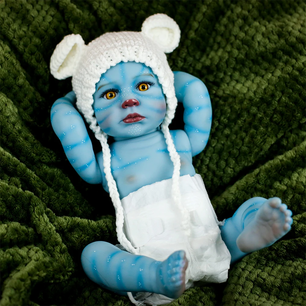 19inch Full Body Soft Vinyl Silicone Loulou Avatar Reborn Baby Doll Lifelike Hand-Drawing Hair Blue 3D Skin High Quality Gifts